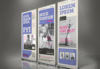 Roll-up Design Template in lavender, black and white colors with Electric Pink Accents