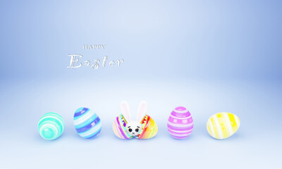 Easter banner with beautiful painted eggs. Concept of Easter egg hunt or egg decorating art.