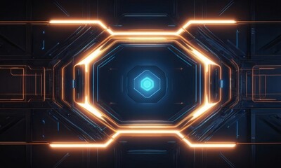 Futuristic technology digital concept background banner website illustration - Dark blue abstract background with glowing geometric glowing shiny lines - obrazy, fototapety, plakaty