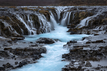 Famous Bruarfoss waterfall and rapids in southern Iceland