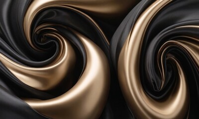 Black luxury elegant shiny satin silk swirl wave banner background - Abstract fabric, velvet textile material