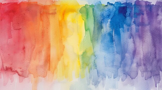 A linear watercolor texture showcasing the hues of the rainbow on white paper, blending art and color in a simple yet striking manner