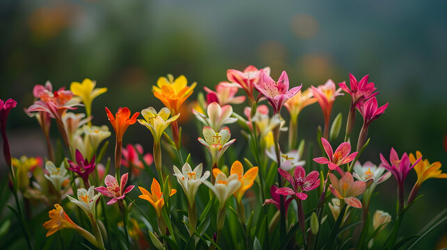 Glorious Bloom of Colorful Ixia Flowers: A Vivid Spring Canvas Painted by Nature