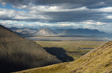 Scenic landscape and mountains of Hornafjordur at the coast of  southeast Iceland