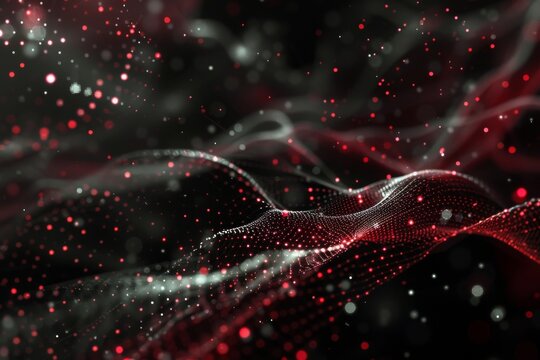 Futuristic red and black concept reticulum connecting dots and line particle Data technology molecule motion background black gray hi-tech beautiful  