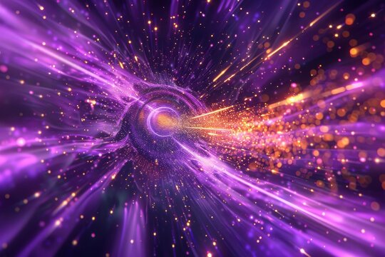 Radiant Wave purple Technology Background Beautiful Futuristic Explosion with Gold Stars and Glowing Motion Graphics  