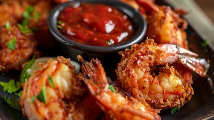 Fried Organic Coconut Shrimp with Cocktail Sauce