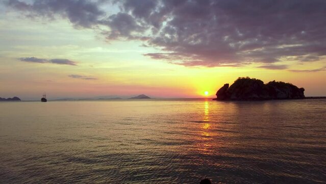 sunset over the sea view from drone