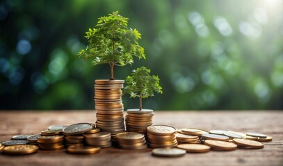 ESG concept of environmental, social, and governance. ESG small tree on stack coins idea for esg investment sustainable organizational development. account the environment - obrazy, fototapety, plakaty