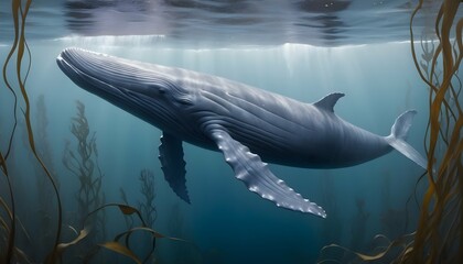 A Blue Whale Swimming In A Kelp Forest The Tall S Upscaled 7