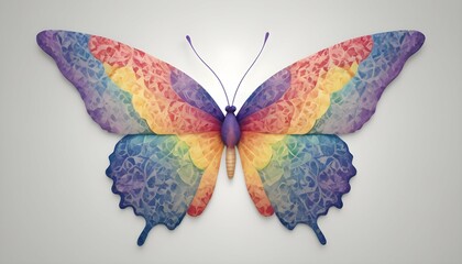 A Butterfly With Wings Patterned Like A Rainbow Upscaled 5 - obrazy, fototapety, plakaty