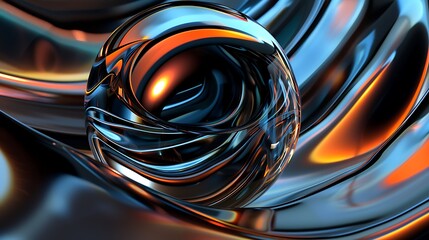 3D rendering of a glossy sphere with a glowing orange center. - obrazy, fototapety, plakaty