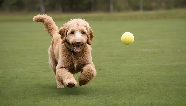 A Friendly Golden Doodle Playing Fetch Upscaled