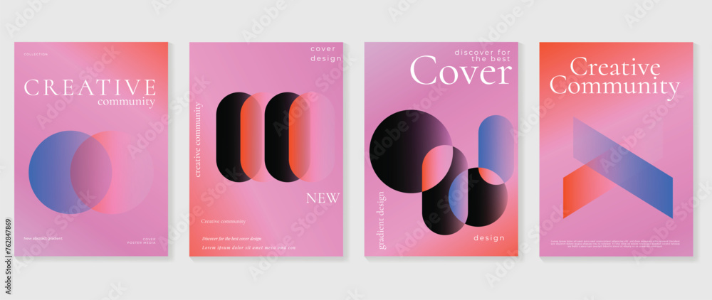 Poster abstract gradient background vector set. minimalist style cover template with vibrant iridescent 3d 