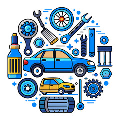 Naklejka premium Car service icon set with black stroke and white background. Auto service, car repair icon set. Car service and garage.
