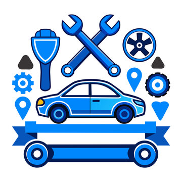 Car service icon set with black stroke and white background. Auto service, car repair icon set. Car service and garage.