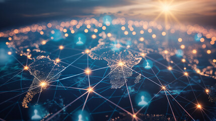 Obraz premium Global business structure of networking. Analysis and data exchange customer connection, HR recruitment and global outsourcing, Customer service, Teamwork, Strategy, Technology and social network.