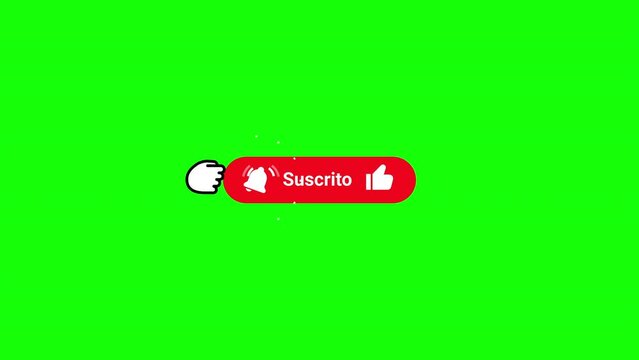 Subscribe like and bell button funny comedy smash click animation 4K video with sound effects and transparency Green Screen and Luma Matte (black and white mask) Spanish