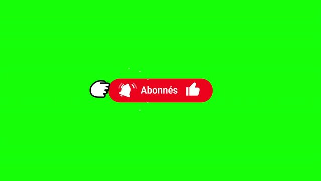Subscribe like and bell button funny comedy smash click animation 4K video with sound effects and transparency Green Screen and Luma Matte (black and white mask) French