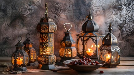 In the Radiant Tapestry of Ramadan: Traditional Islamic Lanterns Infuse the Atmosphere with Decorative Splendor and Spiritual Glow.