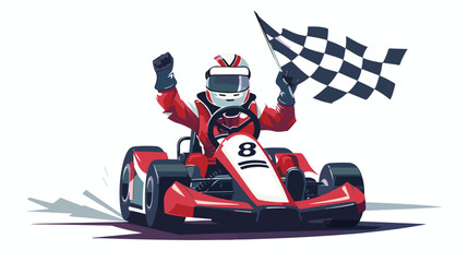 Kart racing winner champion flat vector illustration - obrazy, fototapety, plakaty