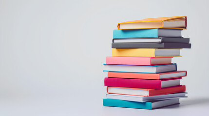 Fototapeta premium A stack of colorful notebooks on top of each other. The books are of different colors and sizes. Concept of organization and creativity, as the books are arranged in a visually appealing manner