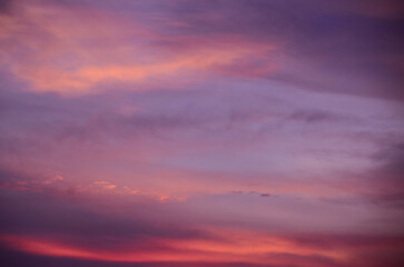 Violet purple sky in morning scenery Vibrant colorful blue sky summer time on sunrise. Natural beautiful landscape. Beauty purple sky romantic dramatic landscape cloudy outdoor paradise in sunset