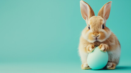 easter bunny with egg  on blue background