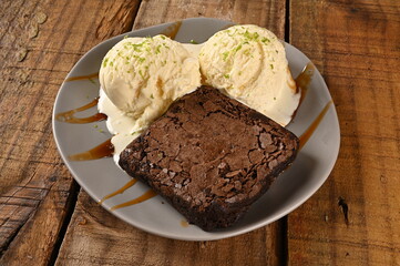chocolate brownie with ice cream ice cream cake snack sweet food