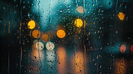 Background image of a rain-soaked glass at night with lights.