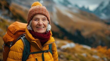 An old woman who happily travels the mountain scenic spots