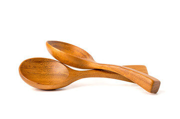 Two wooden spoons stacked on top of each other. isolated on white background.