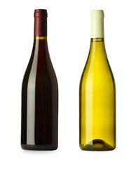Bottles of white and red wines isolated on white