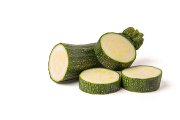 Sliced ​​zucchini. isolated on a white background.