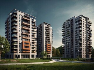 apartment building in the city,apartment building exterior, residential house facade