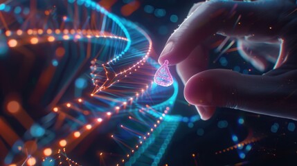 Abstract luminous DNA molecule. Hand of doctor touching and cut dna for checking with analysis chromosome DNA genetic of human on virtual interface. Medicine, Medical science and biotechnology.
