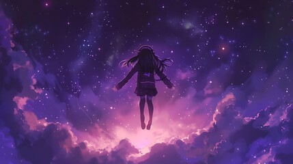  Beautiful anime girl floating in space with stars