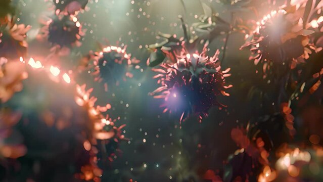 bunch of viruses are floating in the air. The viruses are brown and have a fuzzy appearance, Group of virus cells. 3D illustration, Coronavirus cells