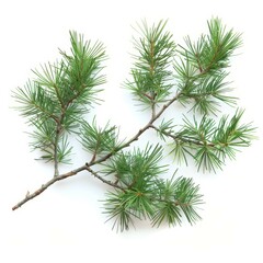Pine branch with vibrant green needles isolated on a white background