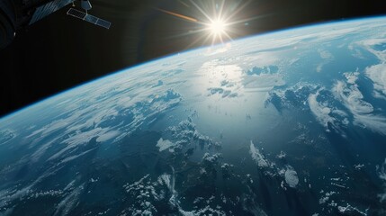 artificial satellite of the earth. a satellite flying in space over the globe 