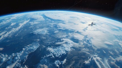 artificial satellite of the earth. a satellite flying in space over the globe 