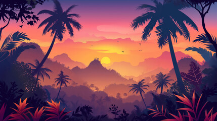 Topical and Sunset isolation Background, Illustration