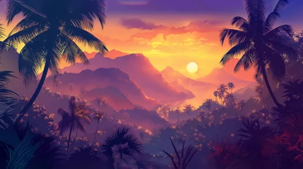 Tafelkleed Topical and Sunset isolation Background, Illustration © AI-Stocks