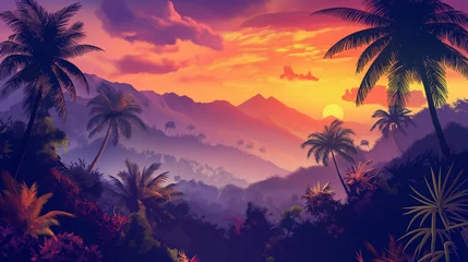 Fotobehang Topical and Sunset isolation Background, Illustration © AI-Stocks