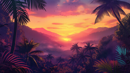 Topical and Sunset isolation Background, Illustration