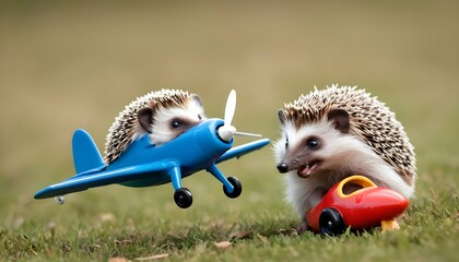 A Hedgehog Playing With A Toy Plane Upscaled 9 1
