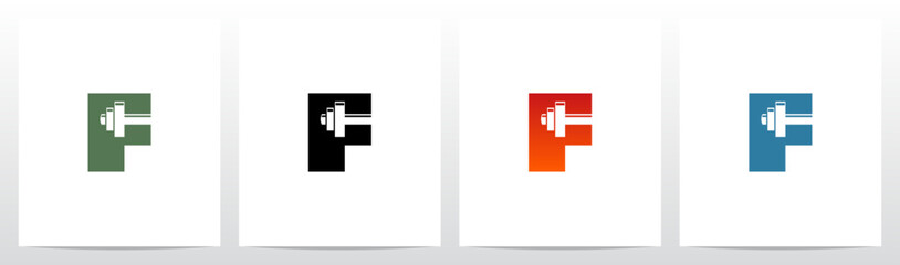 Dumbbell Barbell on Letter Initial Logo Design F