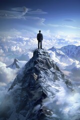 Fototapeta premium A man stands on top of a snow covered mountain
