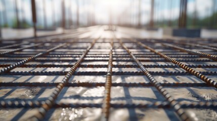 steel rebar mesh for reinforced concrete. hard connect construction material. rebars are bonded with steel wires.