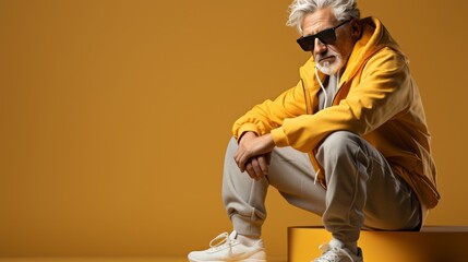 Fototapeta na wymiar Man in Yellow Jacket and White Sneakers